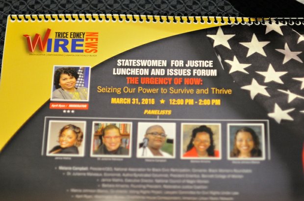 A commemorative calendar available to attendees at the Sixth Annual Stateswomen for Justice Luncheon, Thursday, March 31, 2016 in Northwest. /Photo by Patricia Little @5feet2