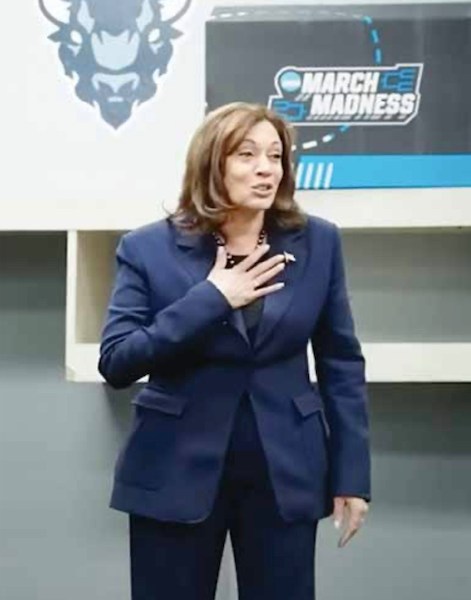 Vice President Kamala Harris met with the Howard University men's basketball team after their loss to the University of Kansas during the NCAA tournament. (Courtesy of HBCU Gameday)