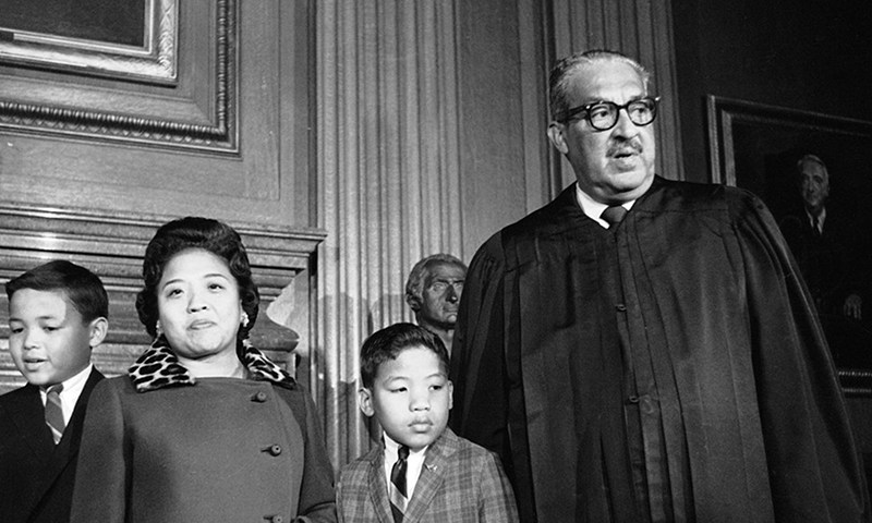 Cecilia Marshall (second from left), Justice Thurgood Marshall (right) and their two sons (Thurgood Marshall Center for Service and Heritage)